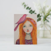 Carte Postale Oiseau rose dans ses cheveux (Debout devant)