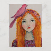 Carte Postale Oiseau rose dans ses cheveux (Devant)