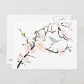 Carte Postale Oiseau rose en fleurs (Devant / Derrière)