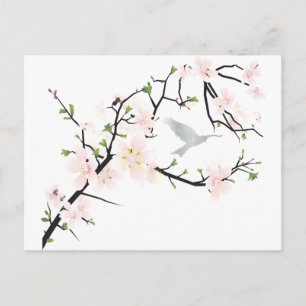 Carte Postale Oiseau rose en fleurs