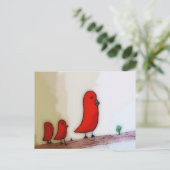 Carte Postale Oiseau rouge avec bébé art (Debout devant)