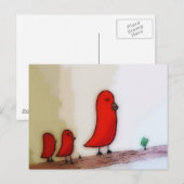 Carte Postale Oiseau rouge avec bébé art (Devant / Derrière)