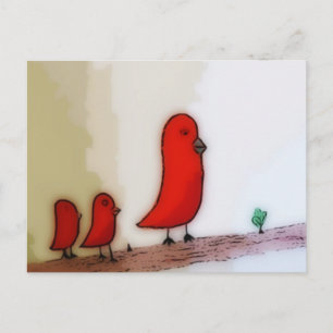 Carte Postale Oiseau rouge avec bébé art