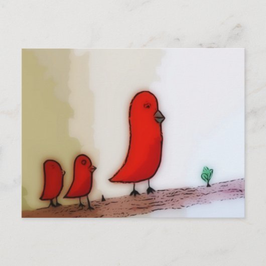 Carte Postale Oiseau rouge avec bébé art (Devant)
