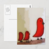 Carte Postale Oiseau rouge avec l'art de bébés (Devant / Derrière)