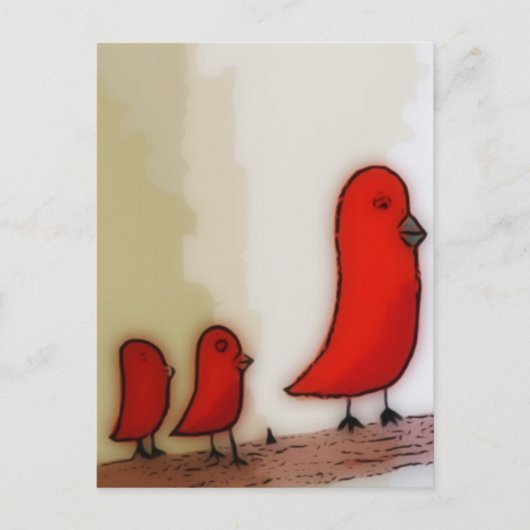 Carte Postale Oiseau rouge avec l'art de bébés (Devant)