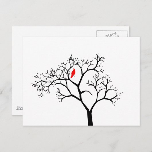 Carte Postale Oiseau rouge cardinal dans un arbre d'hiver neigeu (Devant / Derrière)