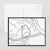 Carte postale - Oiseau sur Branche à Colorier (Devant / Derrière)