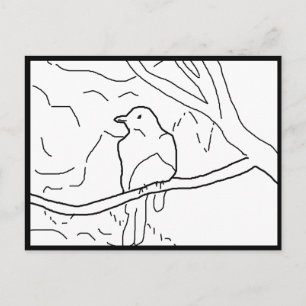 Carte postale - Oiseau sur Branche à Colorier