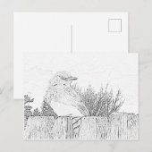 Carte postale - Oiseau sur clôture à colorier (Devant / Derrière)