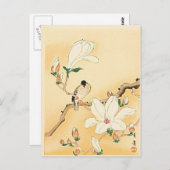 Carte Postale Oiseau sur Magnolia Tree Bois japonais Imprimer (Devant / Derrière)