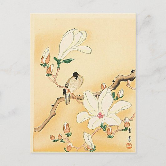 Carte Postale Oiseau sur Magnolia Tree Bois japonais Imprimer (Devant)