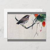 Carte Postale Oiseau sur une branche de Trichosanthes, Watanabe  (Devant / Derrière)