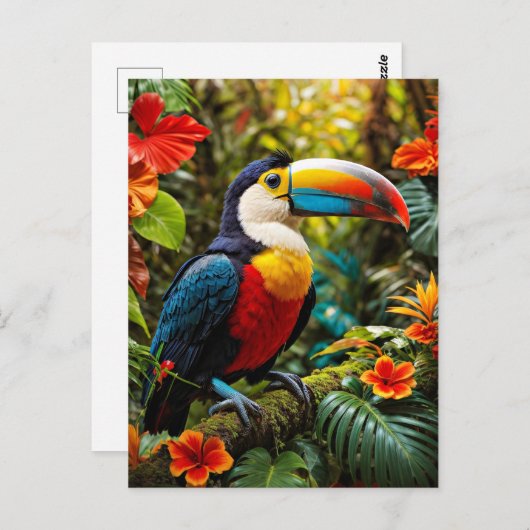Carte Postale Oiseau Toucan coloré (Devant / Derrière)