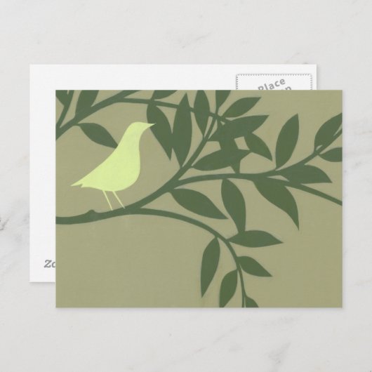Carte Postale Oiseau vert perché sur une branche verte (Devant / Derrière)