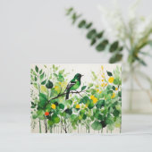 Carte Postale Oiseau Vert Sur Une Branche (Debout devant)