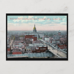 Carte Postale Oiseau's Eye View, Lansing, MI c1915 Vintage
