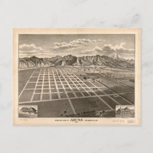 Carte Postale Oiseau's Eye View of Azusa, Californie (1887)