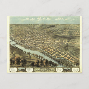 Carte Postale Oiseau's Eye View of Lafayette, Indiana (1868)