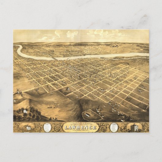 Carte Postale Oiseau's Eye View of Lawrence, Kansas (1869) (Devant)