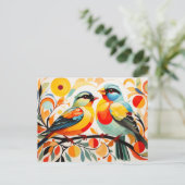 Carte Postale Oiseaux Abstraits Sur Une Branche (Debout devant)