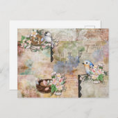 Carte Postale Oiseaux anciens et collage d'éphémères (Devant / Derrière)