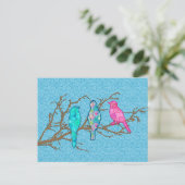 Carte Postale Oiseaux appliqués sur une branche, Sky Blue Multi (Debout devant)