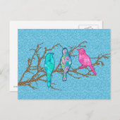 Carte Postale Oiseaux appliqués sur une branche, Sky Blue Multi (Devant / Derrière)