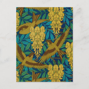 Carte Postale Oiseaux Art Déco vintages et Feuilles