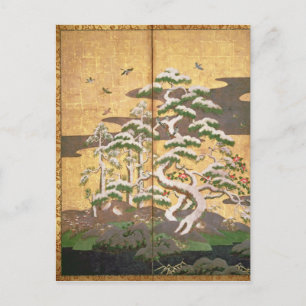 Carte Postale Oiseaux aux fleurs d'automne et d'hiver