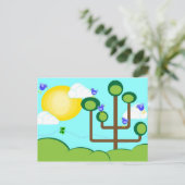 Carte Postale Oiseaux bleus, arbre vert et soleil (Debout devant)
