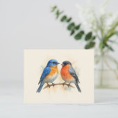Carte Postale Oiseaux bleus de l'Est et Bullfinch (Debout devant)