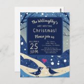 Carte Postale Oiseaux bleus d'hiver en amour Mariage de Noël (Devant / Derrière)