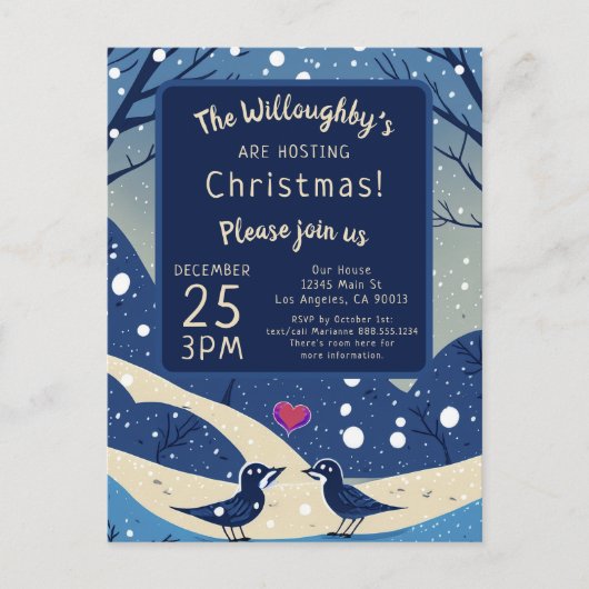 Carte Postale Oiseaux bleus d'hiver en amour Mariage de Noël (Devant)