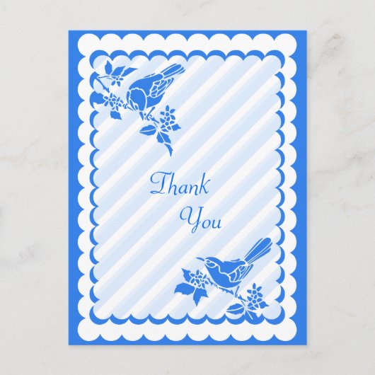 Carte Postale Oiseaux Bleus Léger Avec Merci Diagonal (Devant)