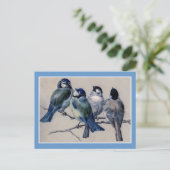 Carte Postale Oiseaux bleus sur une branche (Debout devant)