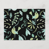 Carte Postale Oiseaux boho mignons fleurs bleu vert noir (Devant)