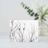 Carte Postale Oiseaux brillants artistiques sur branches d'arbre (Debout devant)