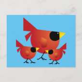 CARTE POSTALE OISEAUX CARDINAL ROUGE GRAPHIQUES DESSIN ANIMÉ CUT (Devant)