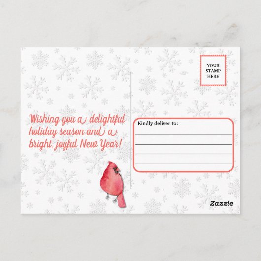 Carte Postale Oiseaux cardinaux perchés sur la couronne de Noël (Dos)