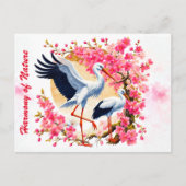 Carte Postale Oiseaux cigogne asiatique nature sakura décor orie (Devant)