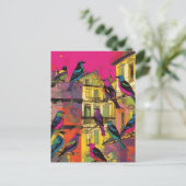 Carte Postale Oiseaux colorés et maisons (Debout devant)