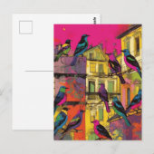Carte Postale Oiseaux colorés et maisons (Devant / Derrière)