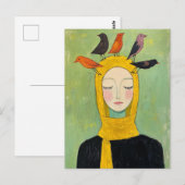 Carte Postale Oiseaux Colorés sur Sa Tête (Devant / Derrière)