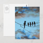 Carte Postale Oiseaux dans l'arbre dans le ciel Fête des Mères A (Devant / Derrière)