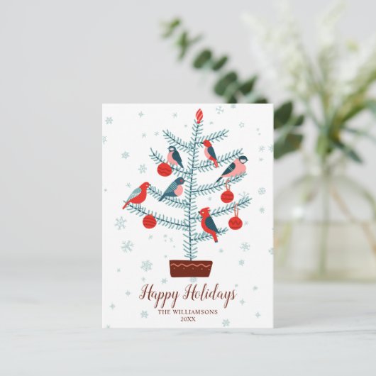 Carte Postale Oiseaux dans l'arbre de Noël Joyeux Noël en famill (Debout devant)
