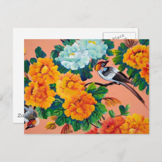 Carte Postale Oiseaux d'aquarelle vintages (Devant / Derrière)