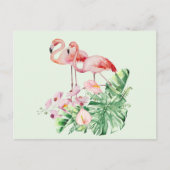 Carte Postale Oiseaux de Flamant rose, Fleurs tropicales et Feui (Devant)