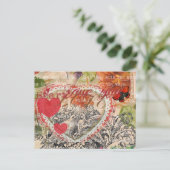 Carte Postale Oiseaux de l'amour Cœur Rouge Collage d'art (Debout devant)