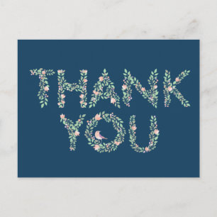 Carte Postale Oiseaux de l'amour & Lettres Merci Navy